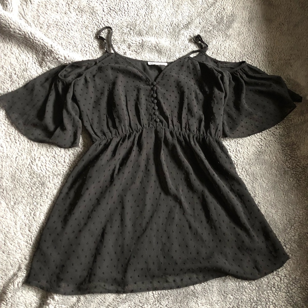 Black textured cold shoulder blouse